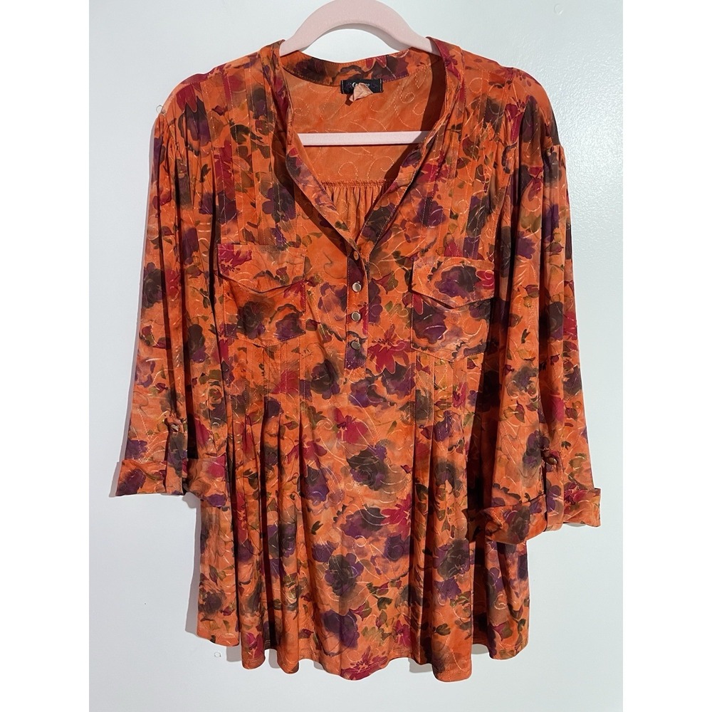 Cocomo Popover Top 2X Artsy Floral Embroidered Office Feminine Brunch Vacation